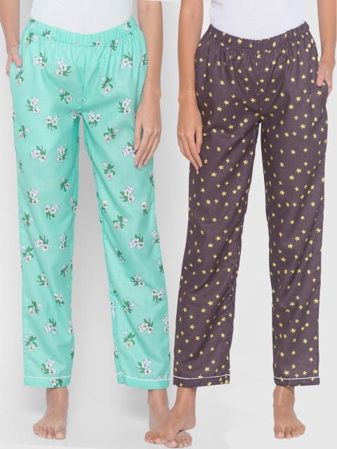 

FashionRack Women Brown & Blue Pack of 2 Printed Cotton Lounge Pants