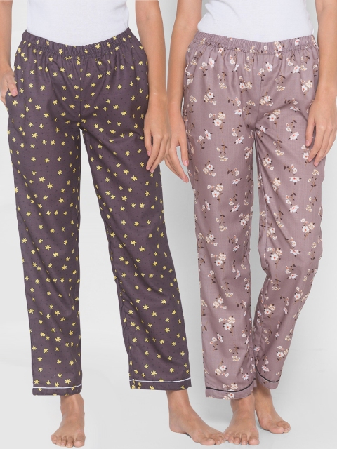 

FashionRack Women Pack Of 2 Printed Cotton Lounge Pants, Brown