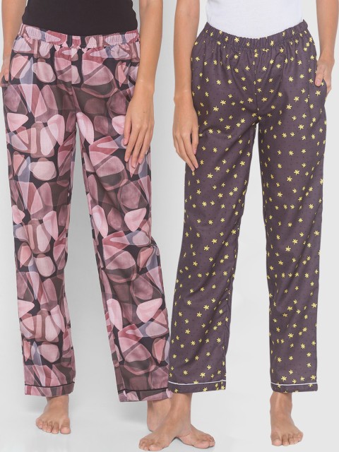 

FashionRack Women Pack Of 2 Red & Brown Floral Printed Cotton Lounge Pants, Pink