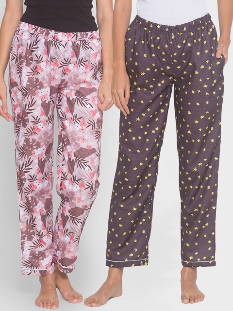 

FashionRack Women Brown & Beige Pack of 2 Printed Cotton Lounge Pants