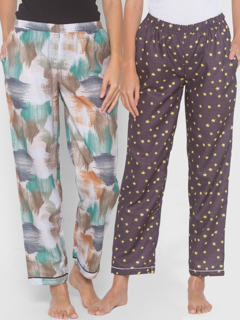 

FashionRack Women Pack Of 2 Printed Cotton Lounge Pants, Brown