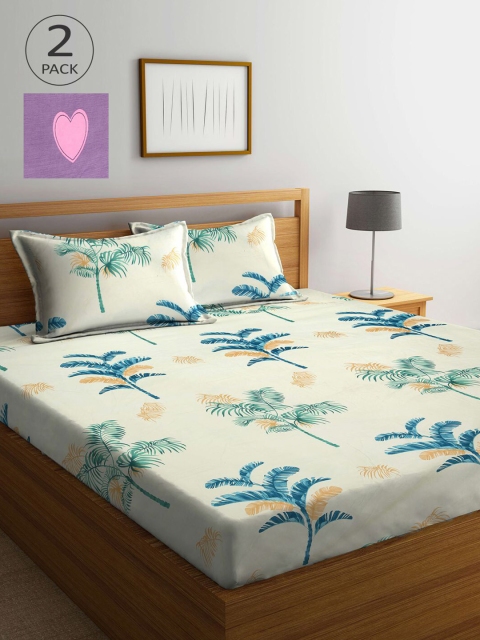 

KLOTTHE Purple & Cream-Coloured Floral 210 TC 2 King Bedsheet with 4 Pillow Covers