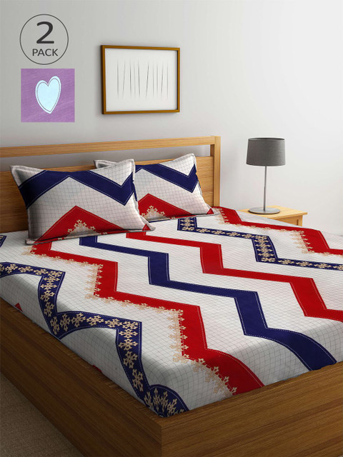 

KLOTTHE Purple & Off White Geometric 210 TC 2 King Bedsheet with 4 Pillow Covers