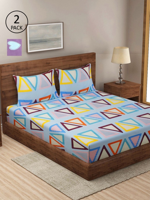 

KLOTTHE Purple & Blue Geometric 210 TC 2 King Bedsheet with 4 Pillow Covers