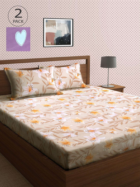 

KLOTTHE Pack Of 2 210 TC Cotton 2 King Bedsheet with 4 Pillow Covers, Multi