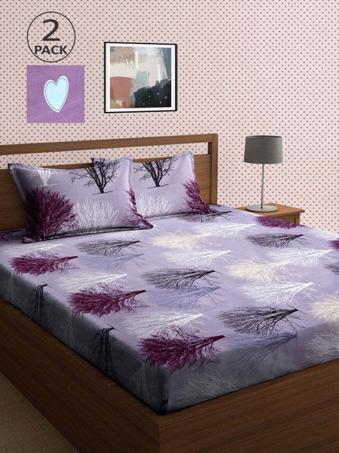 

KLOTTHE Purple & Blue 210 TC 2 King Bedsheet with 4 Pillow Covers