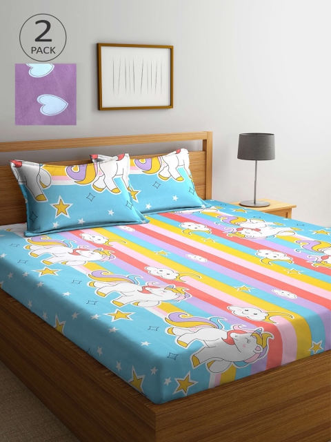 

KLOTTHE Set Of 2 Purple & Pink Printed 210 TC King Bedsheets With 4 Pillow Covers
