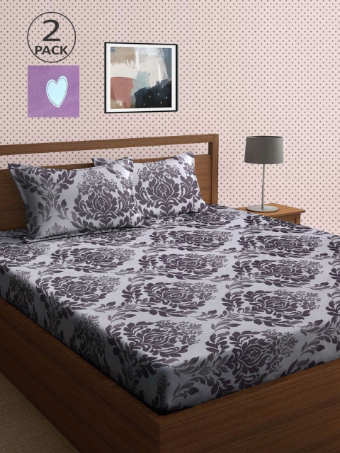 

KLOTTHE Pack of 2 Lavender & Pink 210 TC King Bedsheet with 4 Pillow Covers