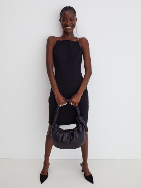 

H&M Women Black Solid Shoulder Strap Fitted Dress