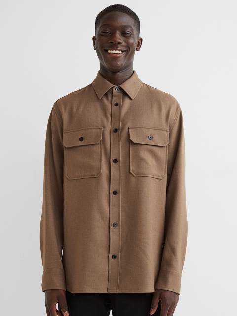 

H&M Men Beige Solid Twill Overshirt