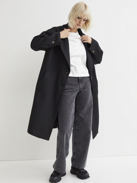 

H&M Women Black Solid Wide Coat