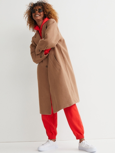 

H&M Women Beige Solid Wide Coat