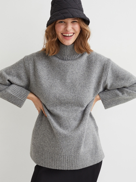 

H&M Women Grey Solid Mama Polo-Neck Jumper
