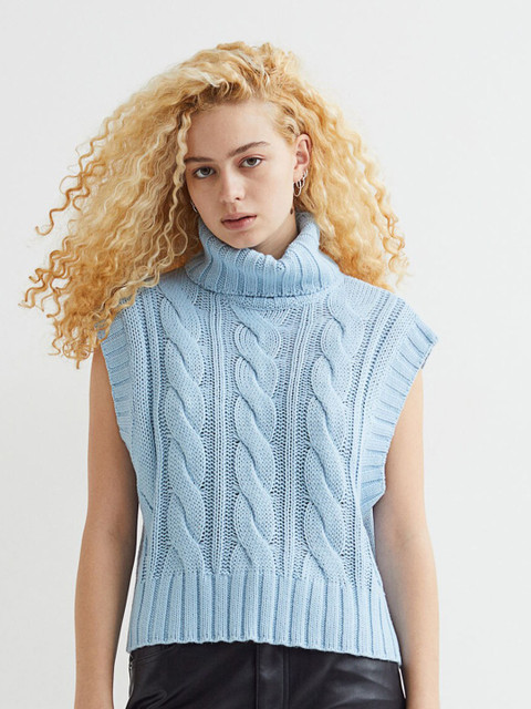 

H&M Women Blue Acrylic Polo-Neck Sweater Vest