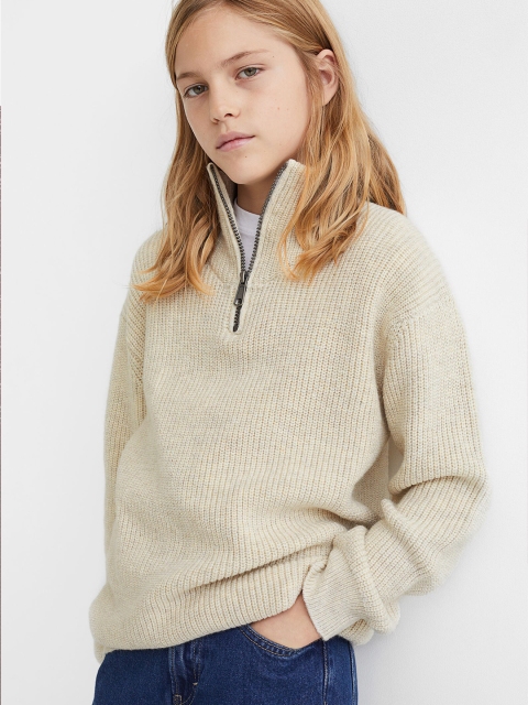 

H&M Boys Beige Ribbed Zip-Top Jumper