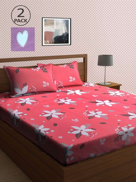 

KLOTTHE Purple & Pink Floral 210 TC 2 King Bedsheet with 4 Pillow Covers