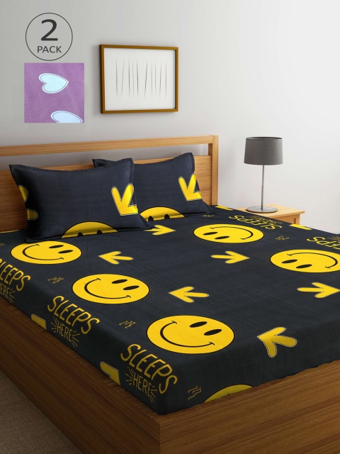 

KLOTTHE Multi Cartoon Characters 210 TC 2 King Bedsheet with 4 Pillow Covers, Black