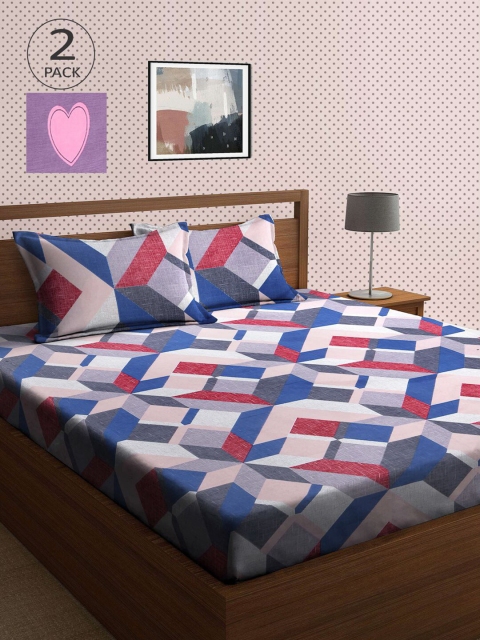

KLOTTHE Multicoloured Geometric 210 TC 2 King Bedsheet with 4 Pillow Covers, Multi