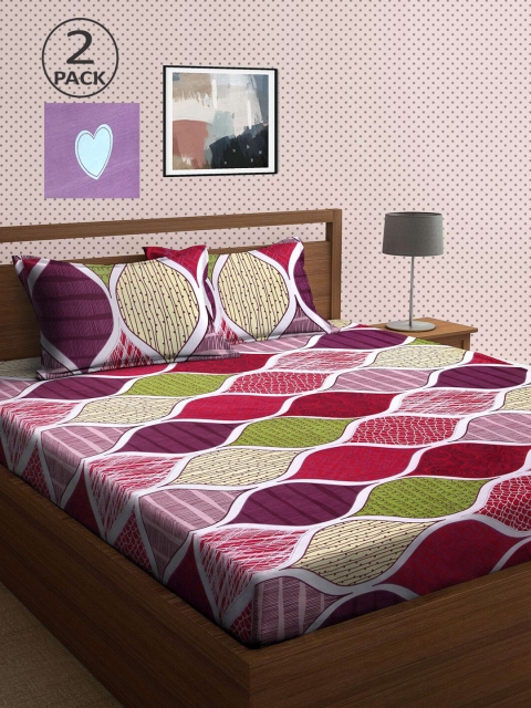 

KLOTTHE Pack Of 2 210 TC Cotton 2 King Bedsheet with 4 Pillow Covers, Multi