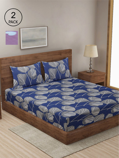 

KLOTTHE Blue & Purple Floral 210 TC 2 King Bedsheets with 4 Pillow Covers