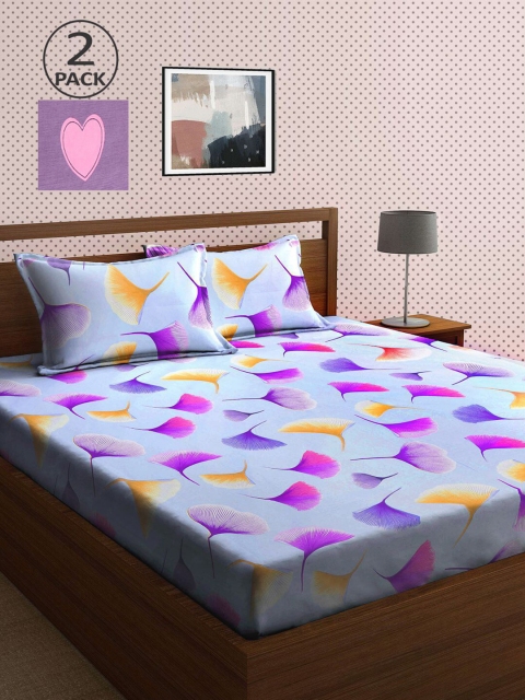 

KLOTTHE Purple & Blue Conversational 210 TC 2 King Bedsheet with 4 Pillow Covers
