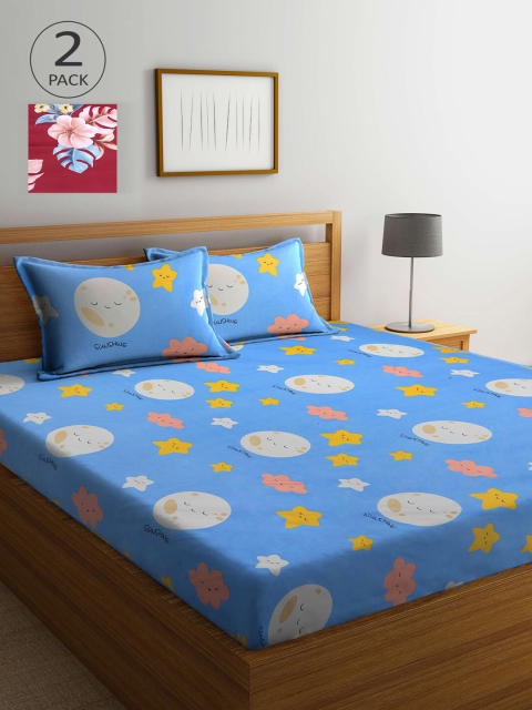 

KLOTTHE Blue & Maroon Floral 210 TC 2 King Bedsheet with 4 Pillow Covers