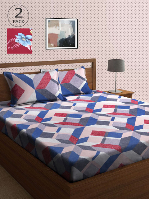 

KLOTTHE Set of 2 210 TC Multi Printed Cotton Double Bedsheet with 2 Pillow Covers