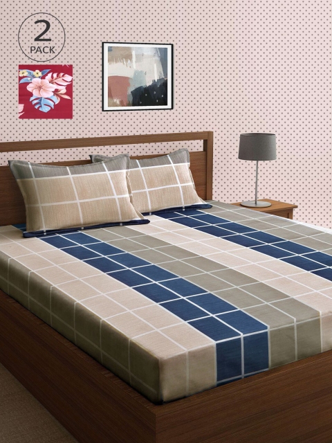 

KLOTTHE Multi Geometric 210 TC 2 King Bedsheet with 4 Pillow Covers, Blue