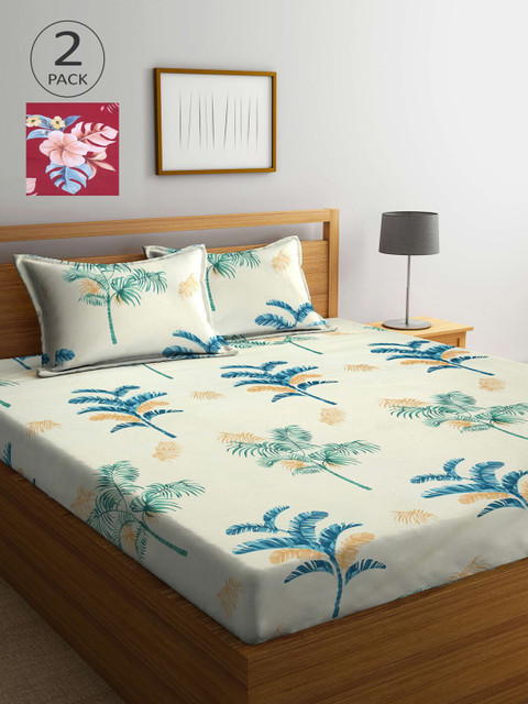 

KLOTTHE Off White & Red Floral 210 TC 2 King Bedsheet with 4 Pillow Covers