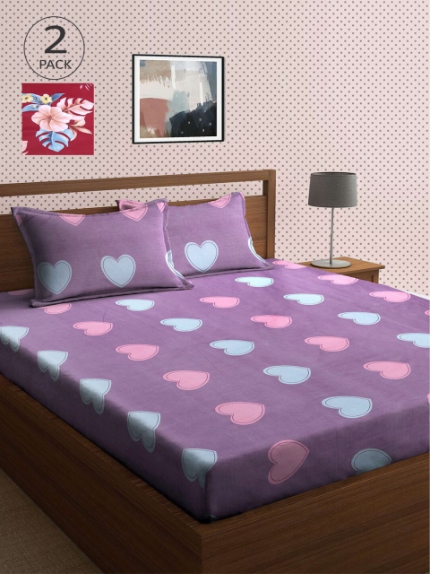 

KLOTTHE Purple & Maroon Floral 210 TC 2 King Bedsheet with 4 Pillow Covers