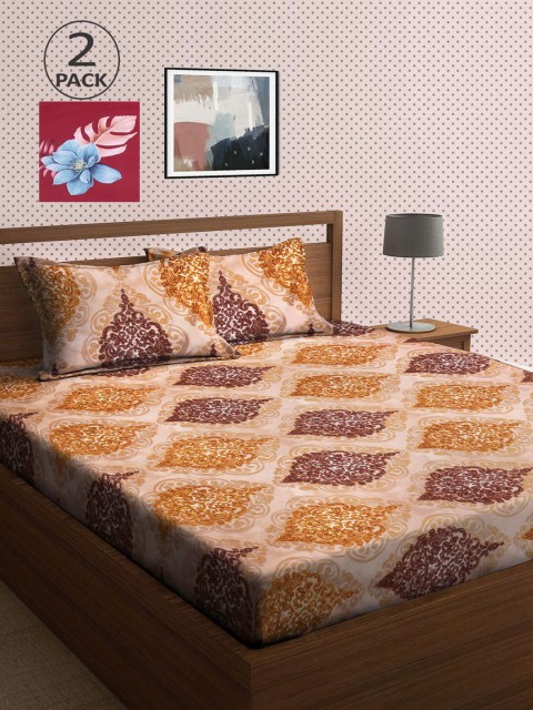 

KLOTTHE Set of 2 210 TC Multi Printed Double Bedsheets with 2 Pillow Covers, Magenta