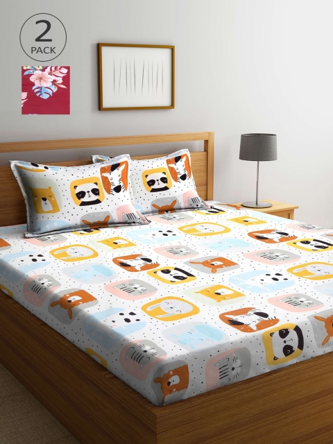 

KLOTTHE Multicoloured Graphic 210 TC 2 King Bedsheet with 4 Pillow Covers, Multi