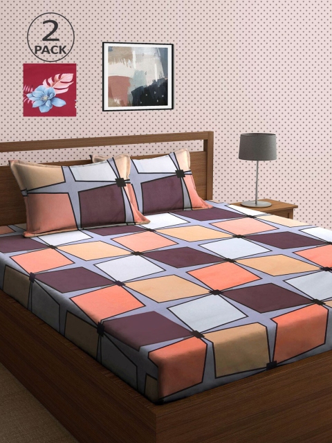 

KLOTTHE Multi Geometric 210 TC 2 King Bedsheet with 4 Pillow Covers, Grey