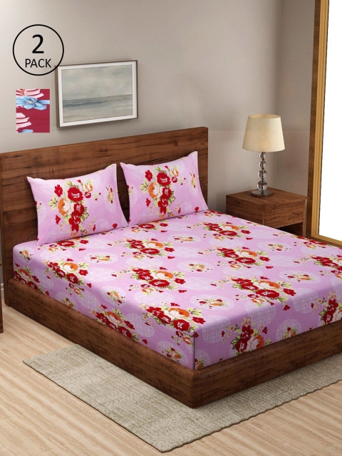 

KLOTTHE Pink & Maroon Floral 210 TC 2 King Bedsheet with 4 Pillow Covers