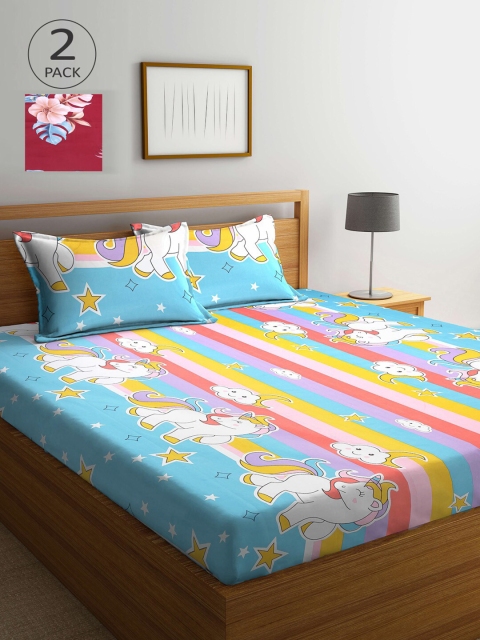 

KLOTTHE Pack Of 2 210 TC Cotton 2 King Bedsheet with 4 Pillow Covers, Multi