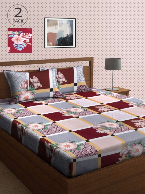 

KLOTTHE Multicoloured Floral 210 TC 2 King Bedsheet with 4 Pillow Covers, Multi