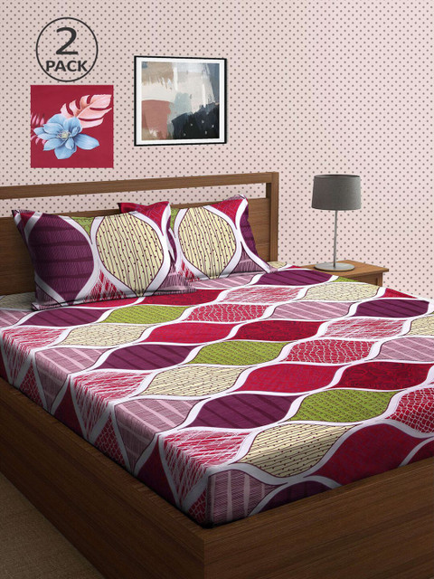 

KLOTTHE Maroon & Green 210 TC 2 King Bedsheet with 4 Pillow Covers