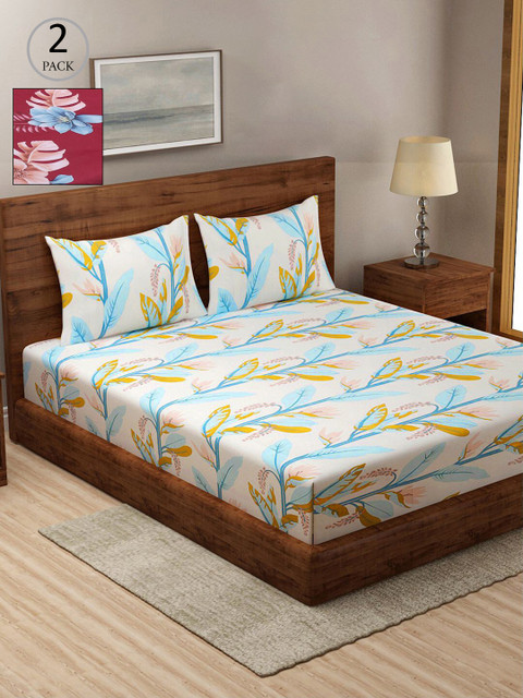 

KLOTTHE Maroon & Off White Floral 210 TC 2 King Bedsheet with 4 Pillow Covers