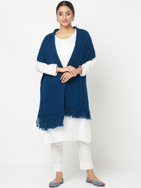 

Fabindia Women Blue Acrylic Knitted Solid Shawl