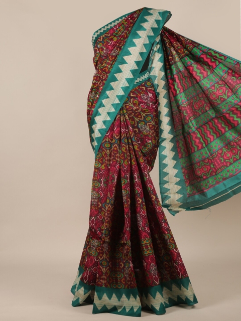 

Pothys Burgundy & Teal Geometric Printed Saree