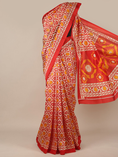 

Pothys Red & Yellow Batik Printed Saree