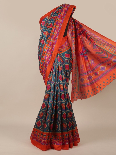 

Pothys Blue & Orange Ethnic Motifs Printed Cotton Blend Saree
