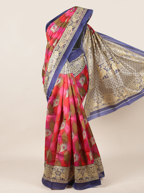 

Pothys Pink & Blue Cotton Blend Ethnic Motifs Saree
