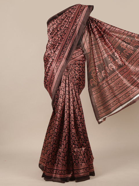 

Pothys Brown & Pink Floral Printed Saree