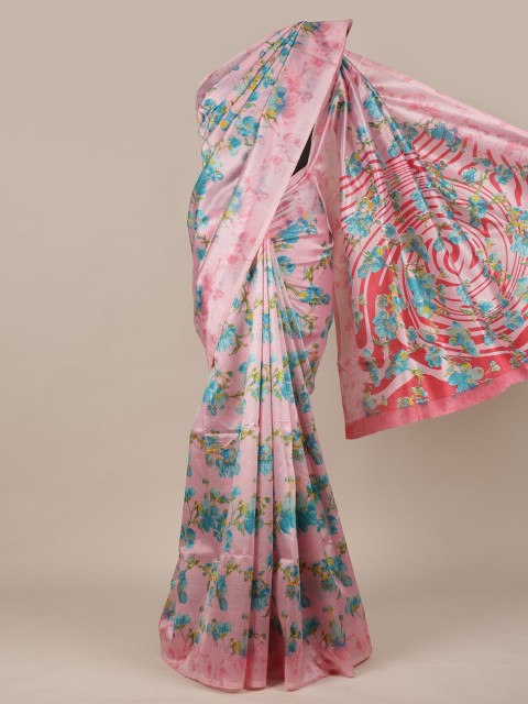 

Pothys Pink & Blue Cotton Blend Floral Saree