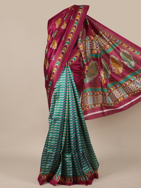 

Pothys Burgundy & Blue Geometric Printed Cotton Blend Saree