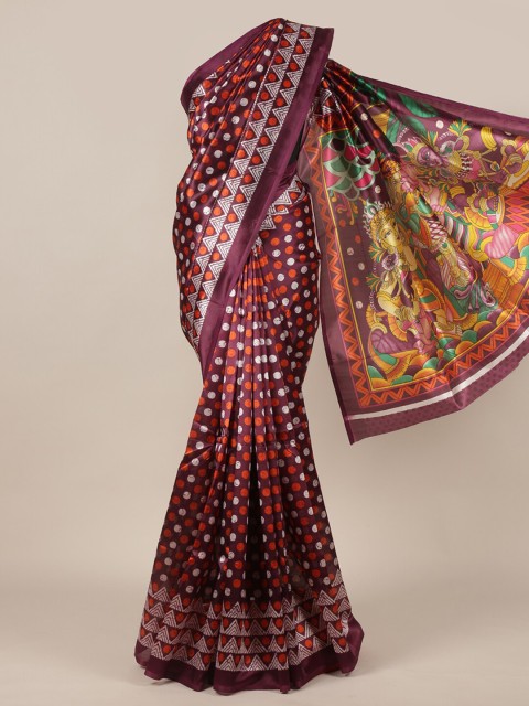 

Pothys Purple & Orange Cotton Blend Ethnic Motifs Saree