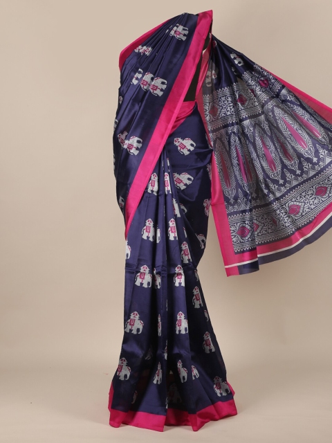 

Pothys Blue & Pink Ethnic Motifs Printed Cotton Blend Saree