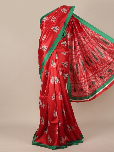 

Pothys Red & Green Ethnic Motifs Printed Saree