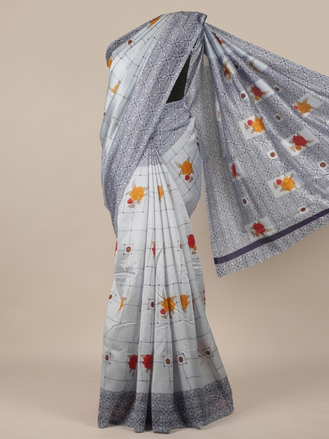 

Pothys Blue & Yellow Cotton Blend Floral Saree